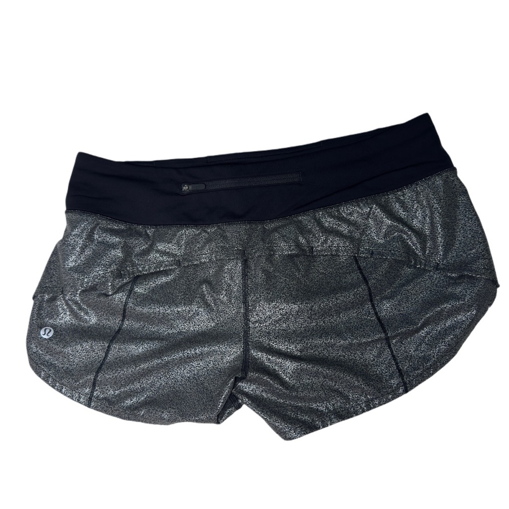 LULULEMON Speed Up 2.5" Shorts Luminosity Foil Metallic Print Black Silver, 8 - Picture 8 of 10